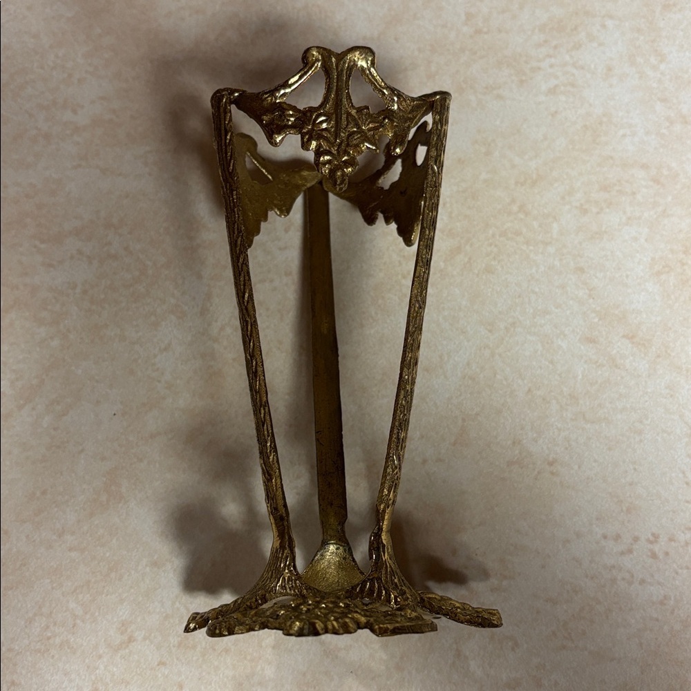 Vintage Cast Brass Stand For Vase/Grape Leaves & Vines Motif - Picture 6 of 7